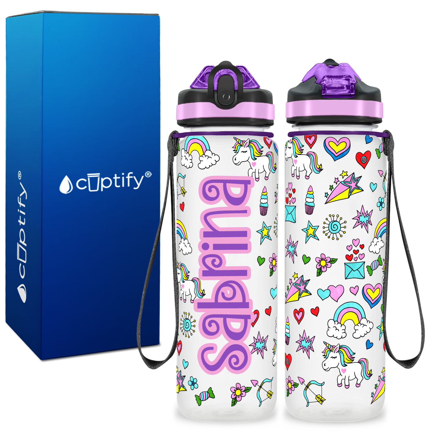 Unicorns Hearts and Rainbows Personalized Kids Bottle with Straw 20oz Tritan™ Water Bottle