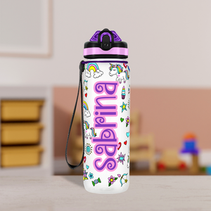 Unicorns Hearts and Rainbows Personalized Kids Bottle with Straw 20oz Tritan™ Water Bottle