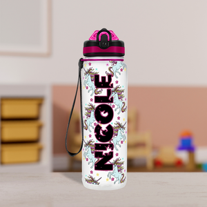 Unicorns with Cute Flowers Personalized Kids Bottle with Straw 20oz Tritan™ Water Bottle