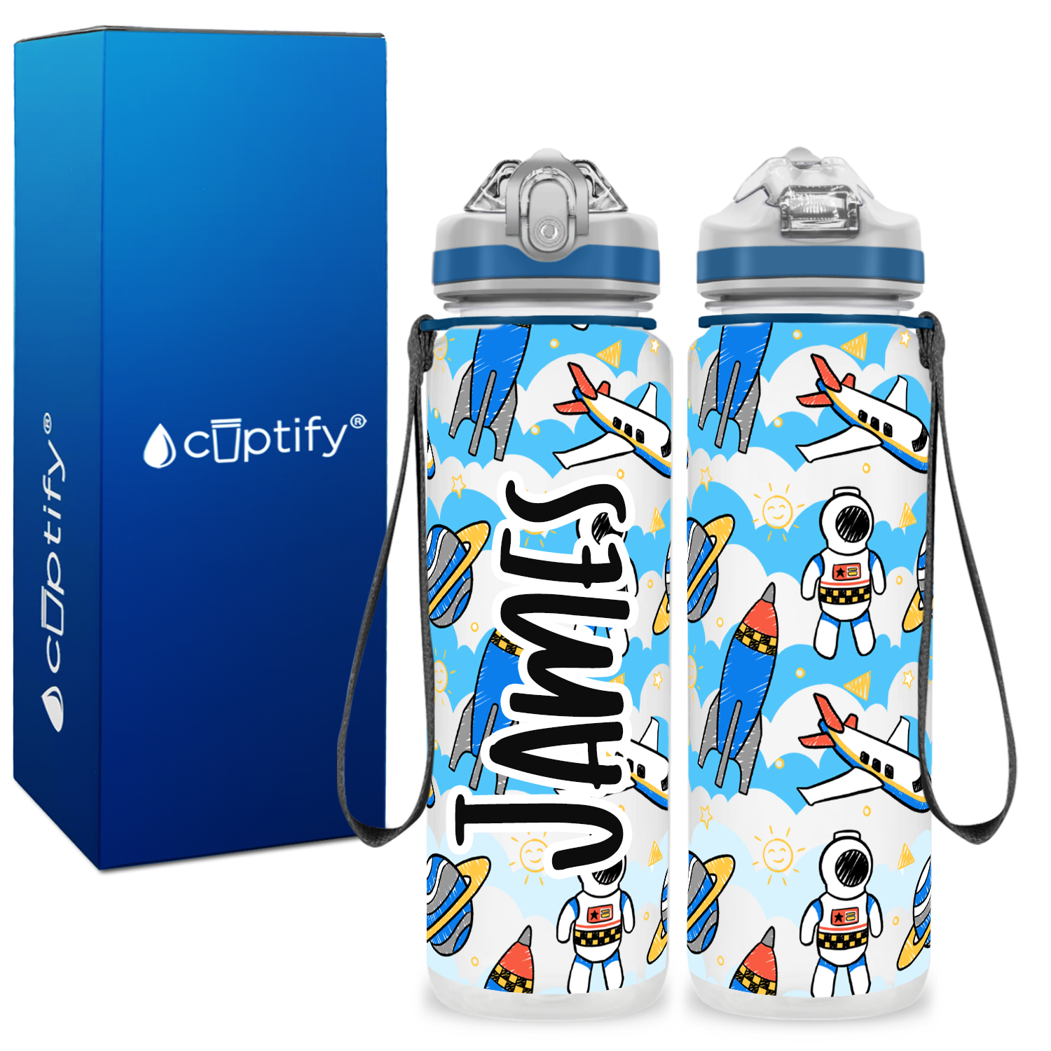 Rockets and Astronauts Personalized Kids Bottle with Straw 20oz Tritan™ Water Bottle