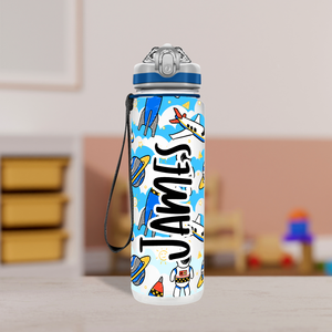 Rockets and Astronauts Personalized Kids Bottle with Straw 20oz Tritan™ Water Bottle