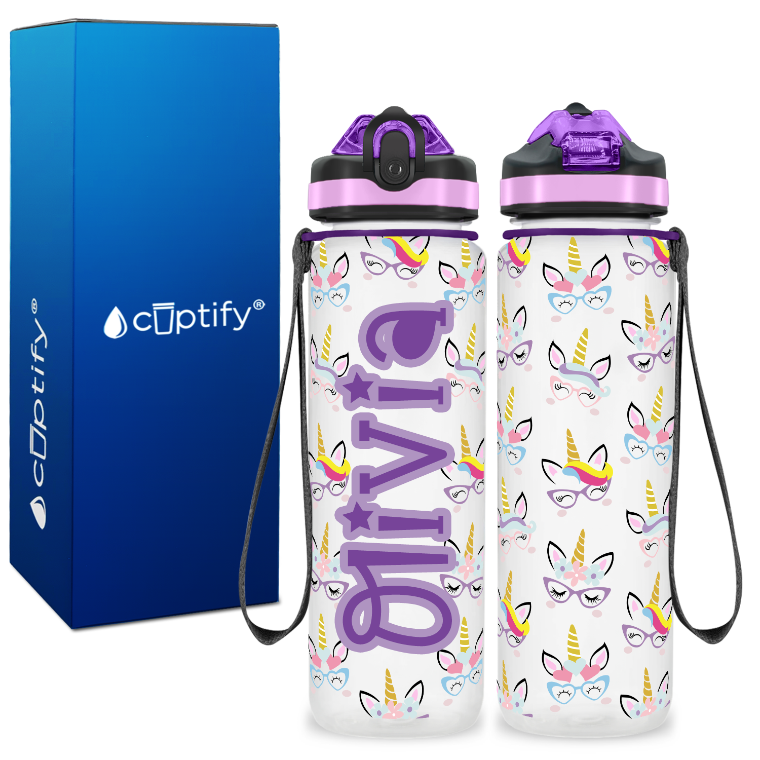 Unicorn Glasses Personalized Kids Bottle with Straw 20oz Tritan™ Water Bottle