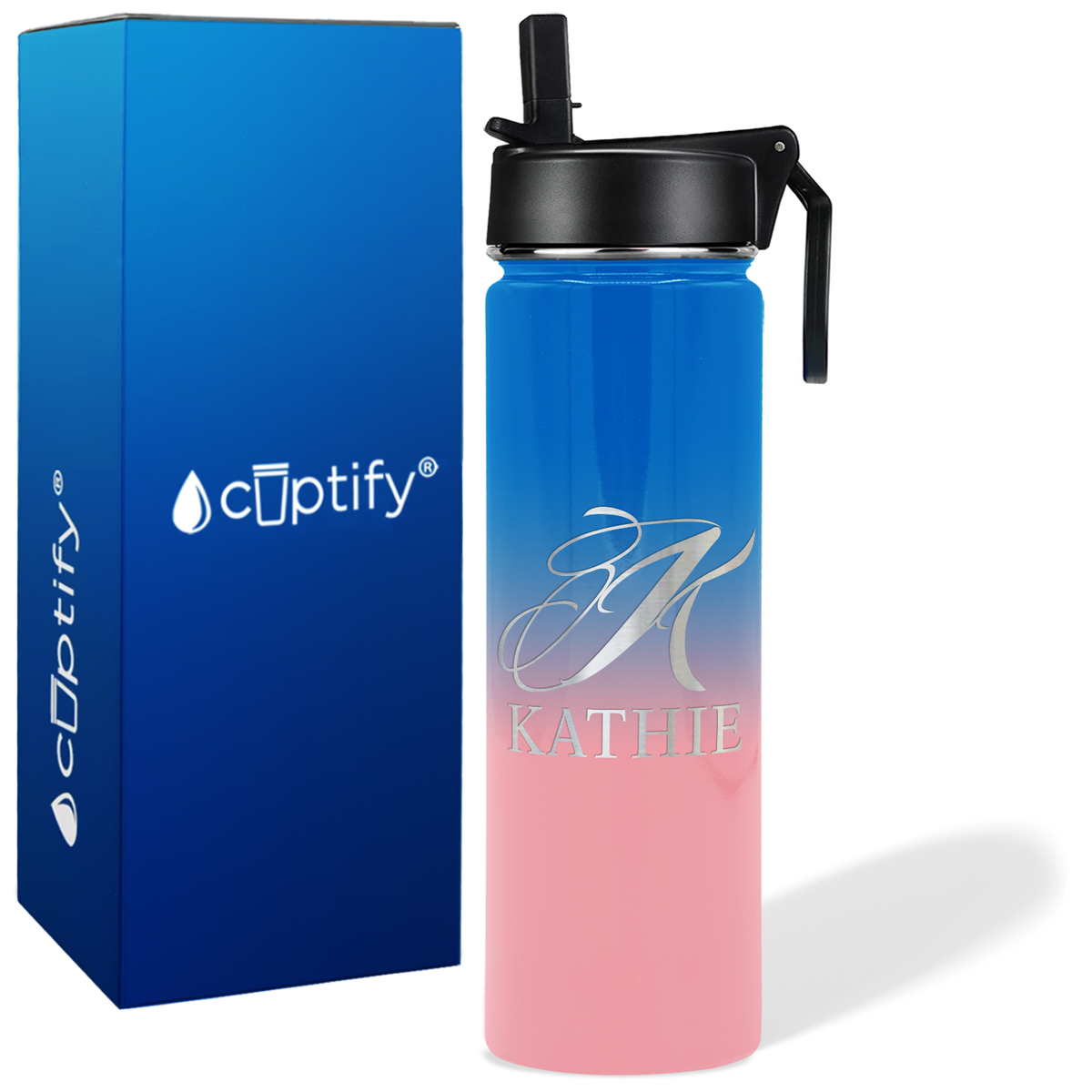 Personalized Script Initial and Name on 24oz Wide Mouth Bottle