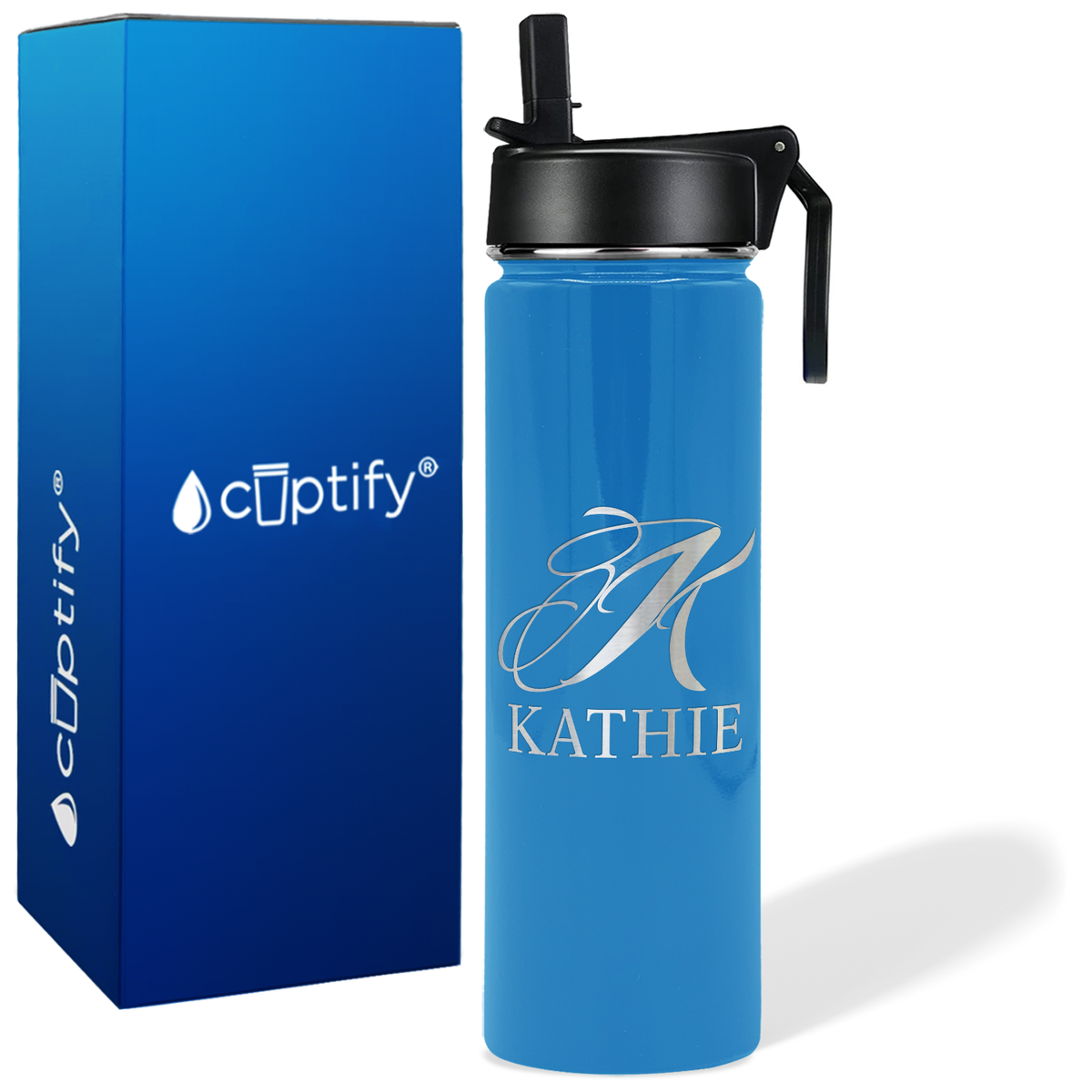 Personalized Script Initial and Name on 24oz Wide Mouth Bottle