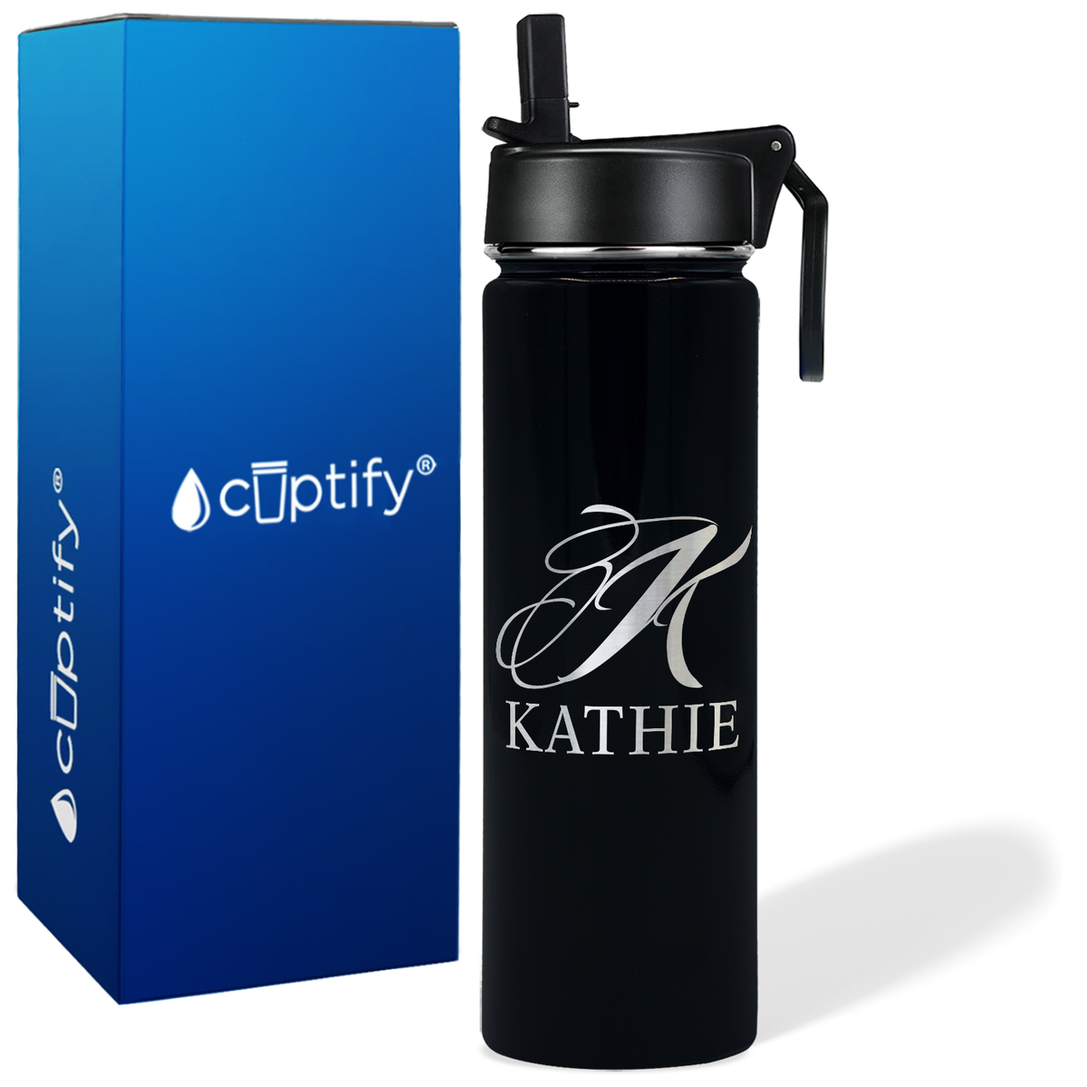 Personalized Script Initial and Name on 24oz Wide Mouth Bottle