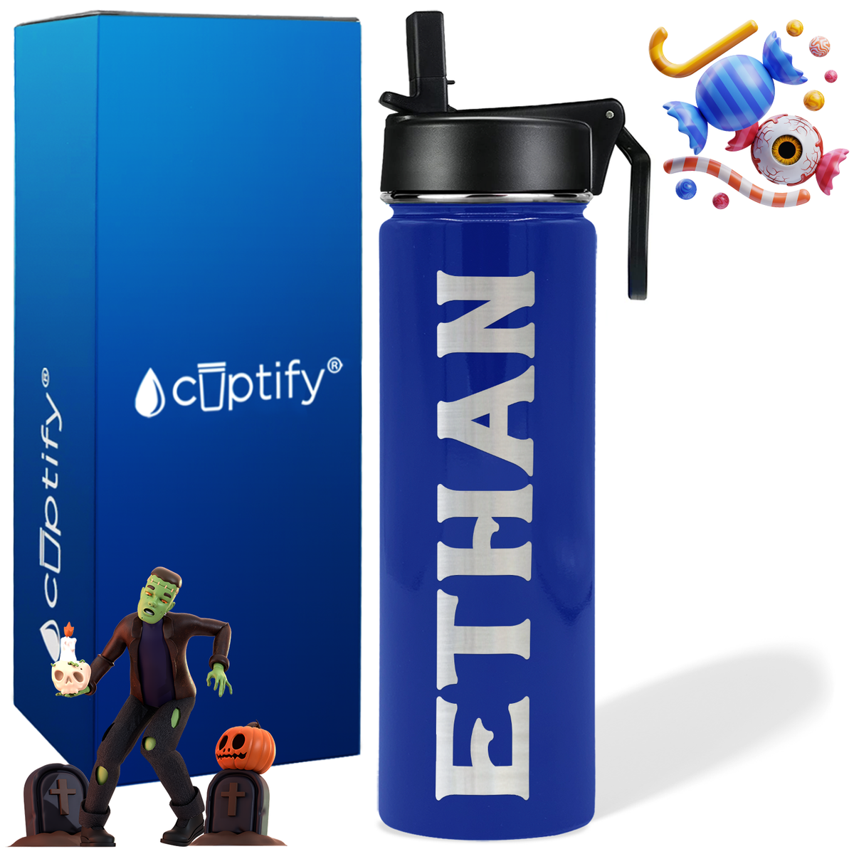 Personalized Grim Halloween Font on 24oz Wide Mouth