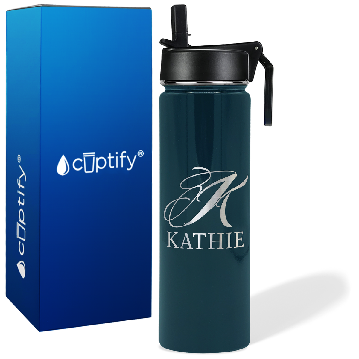 Personalized Script Initial and Name on 24oz Wide Mouth Bottle