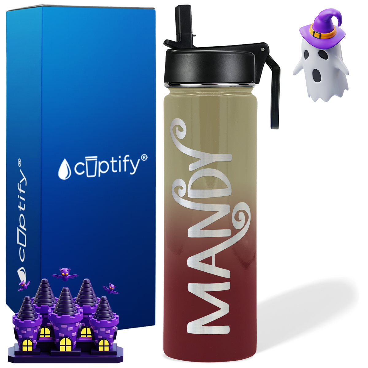 Personalized Curly Spooky Halloween Font on 24oz Wide Mouth