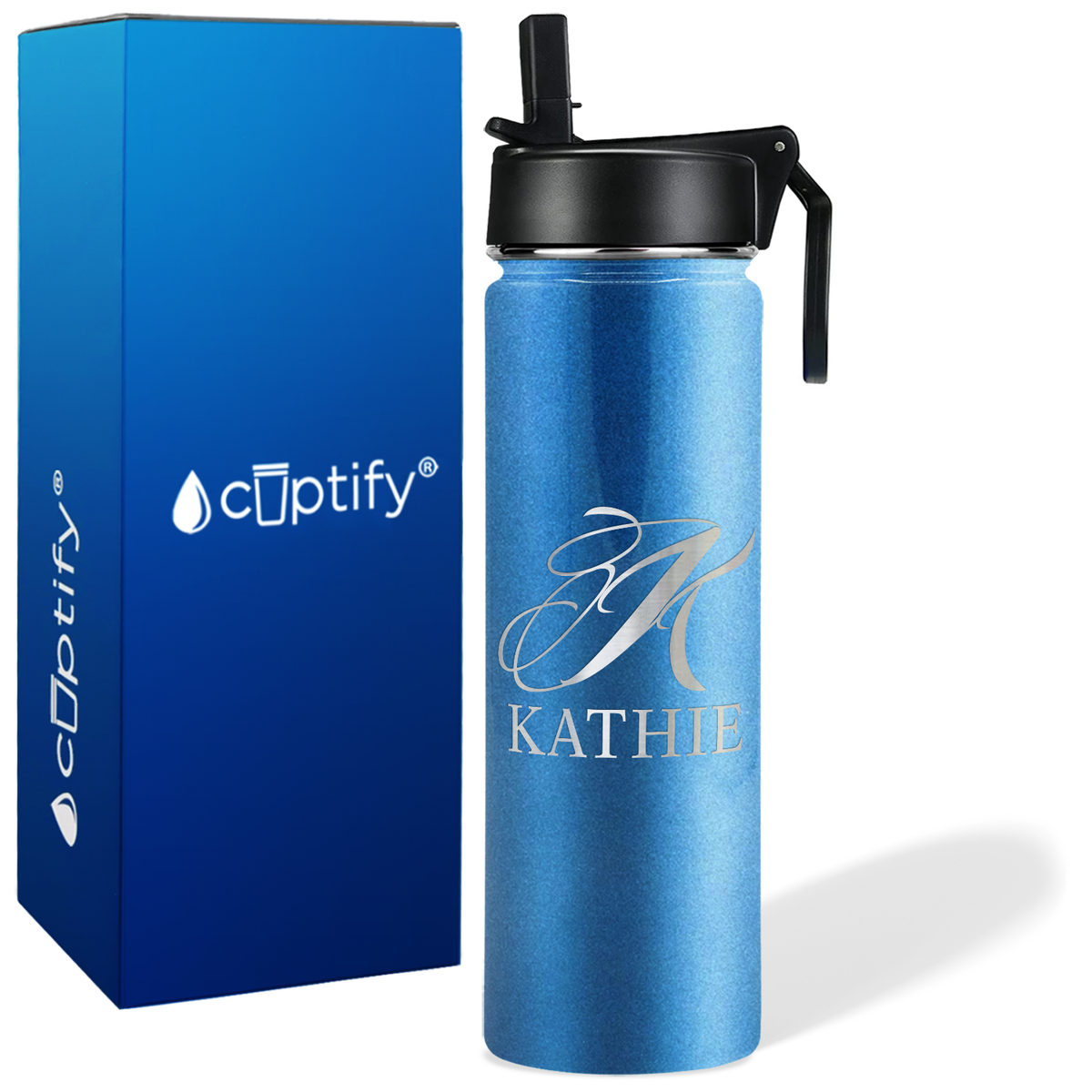 Personalized Script Initial and Name on 24oz Wide Mouth Bottle