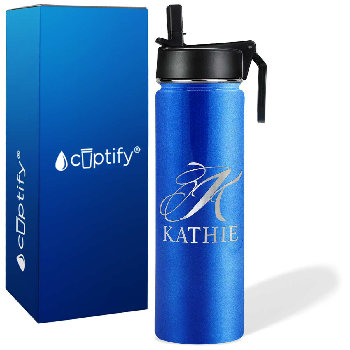 Personalized Script Initial and Name on 24oz Wide Mouth Bottle