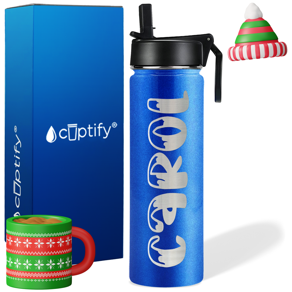 Personalized Frosty Christmas Font on 24oz Wide Mouth