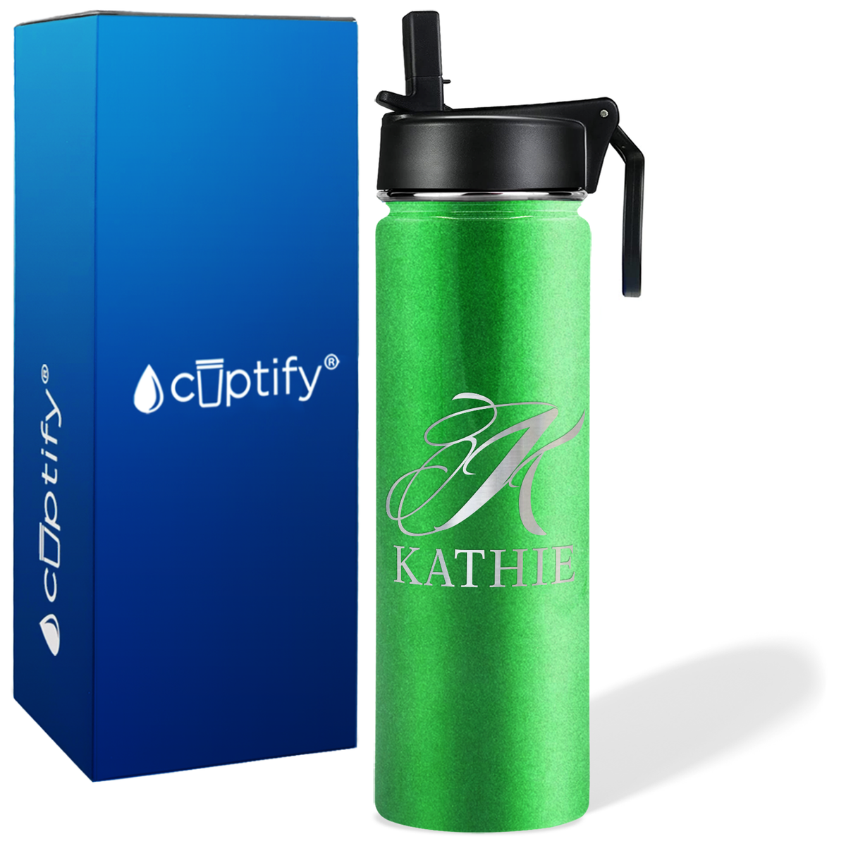 Personalized Script Initial and Name on 24oz Wide Mouth Bottle