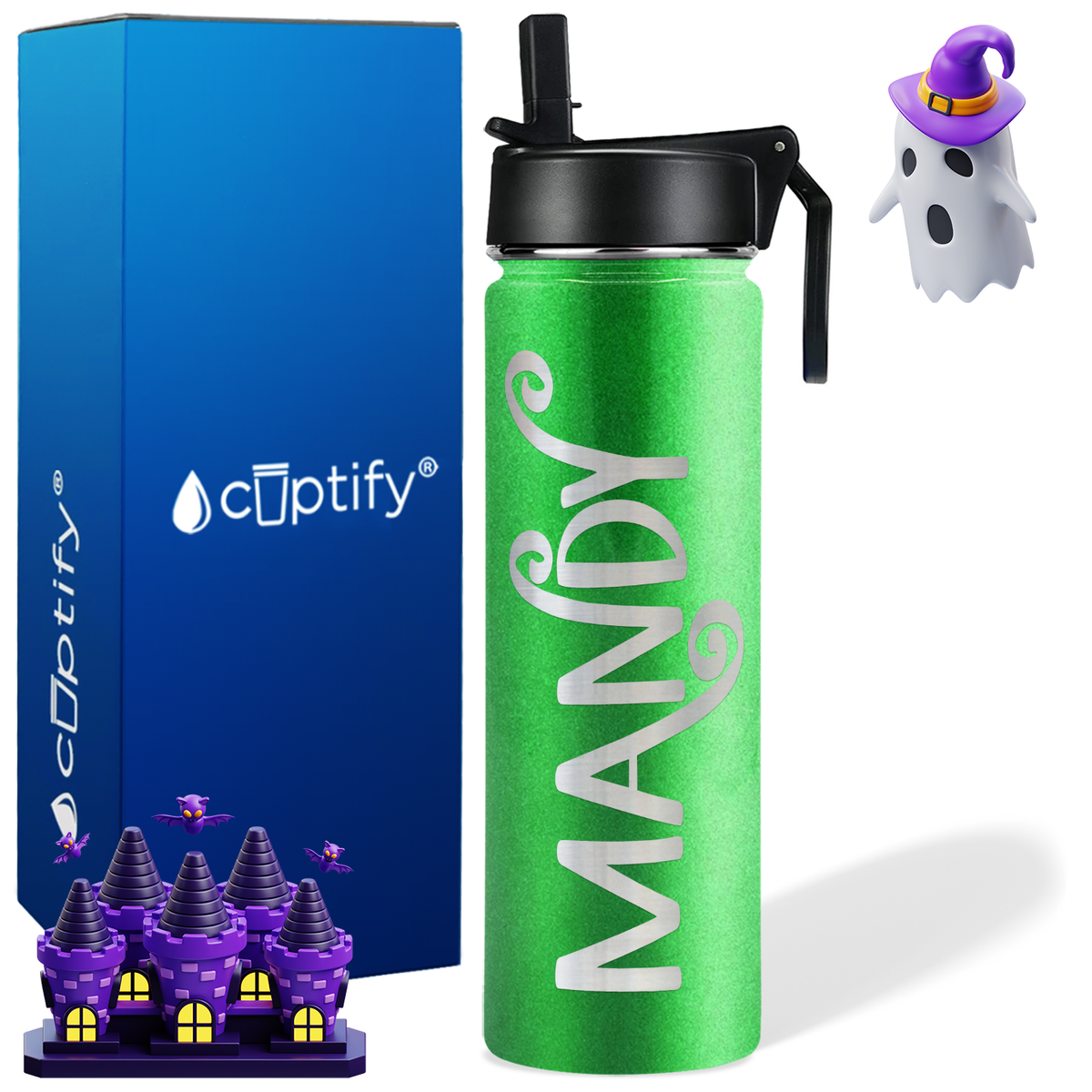 Personalized Curly Spooky Halloween Font on 24oz Wide Mouth