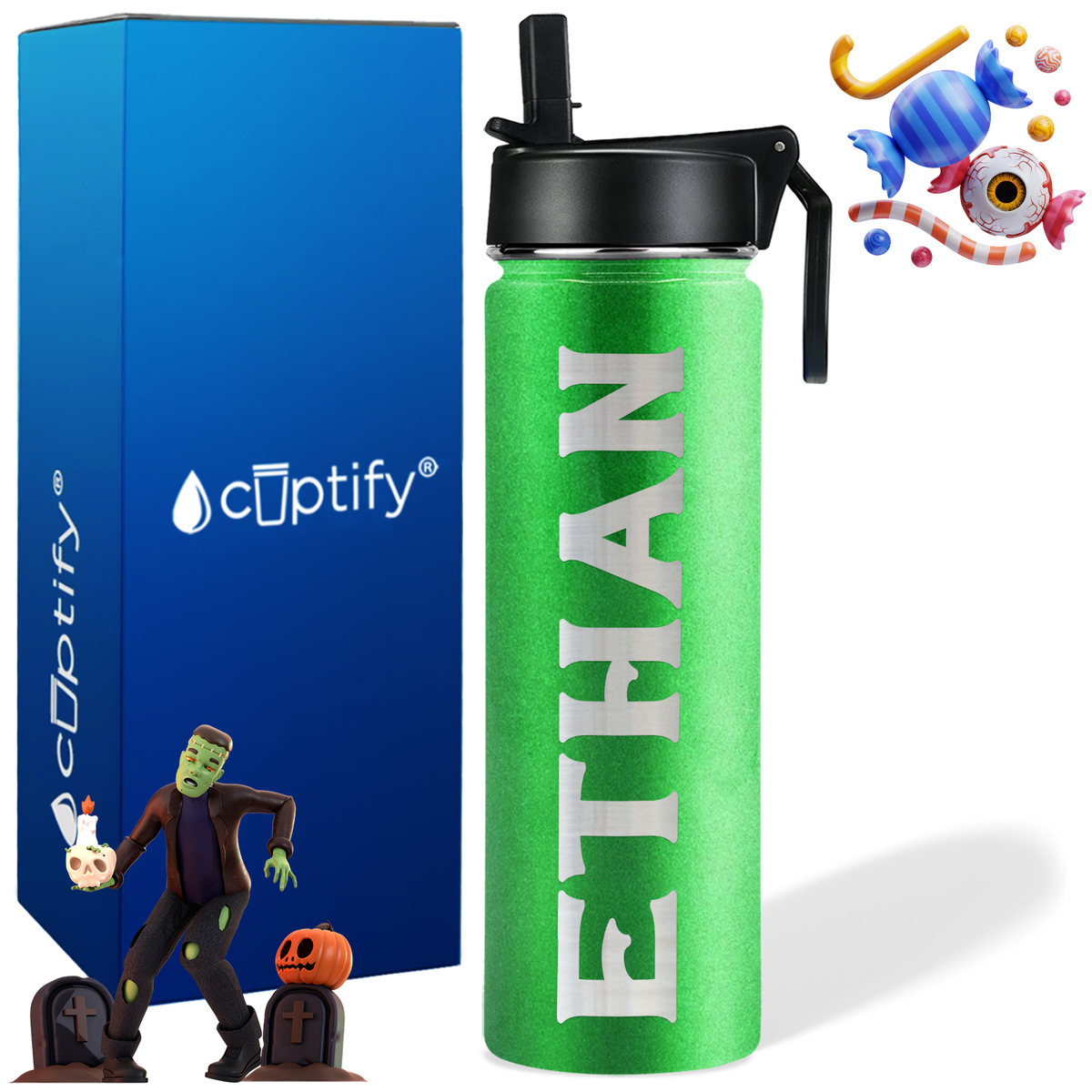 Personalized Grim Halloween Font on 24oz Wide Mouth