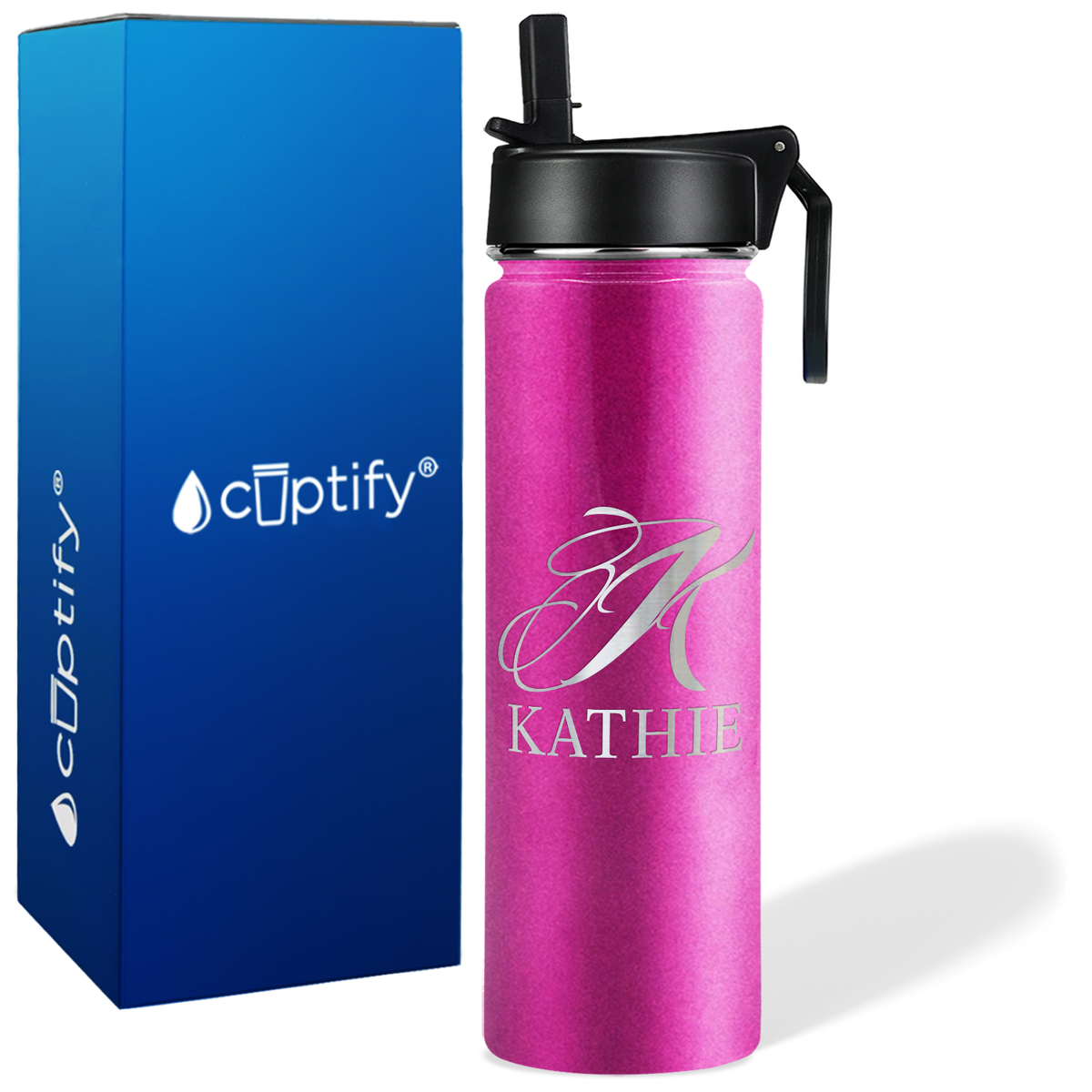 Personalized Script Initial and Name on 24oz Wide Mouth Bottle