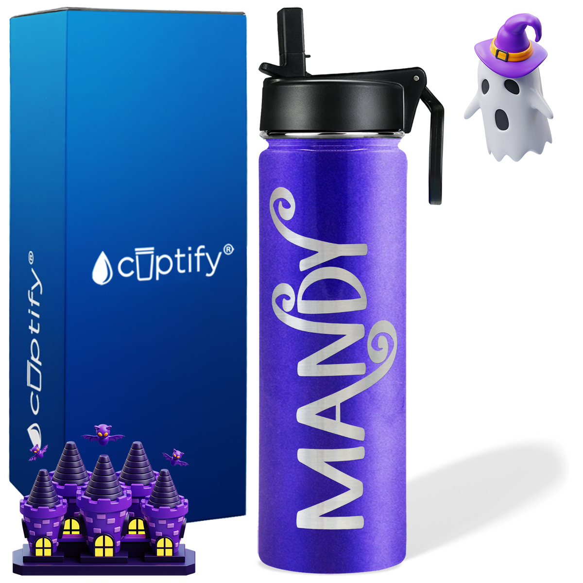 Personalized Curly Spooky Halloween Font on 24oz Wide Mouth