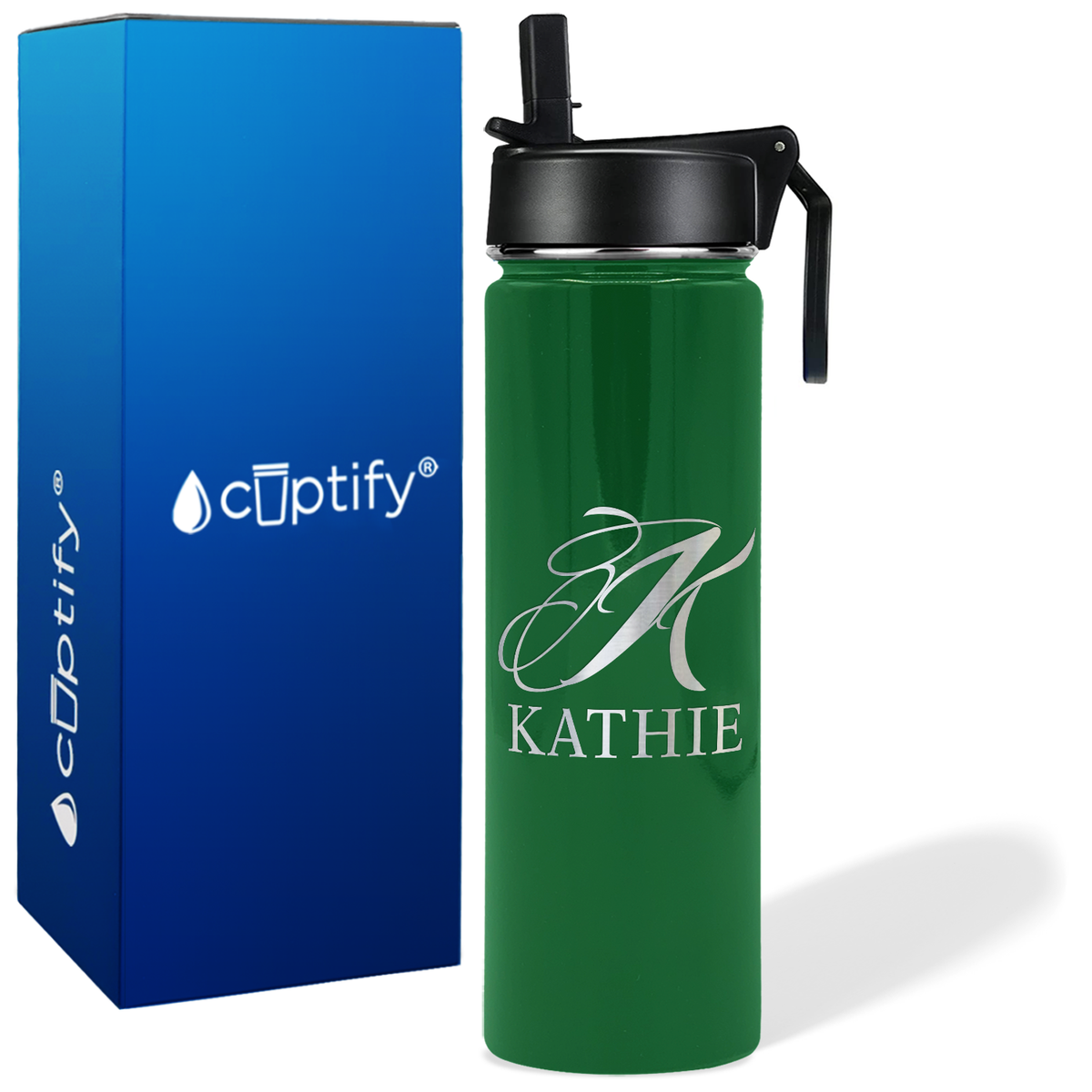 Personalized Script Initial and Name on 24oz Wide Mouth Bottle