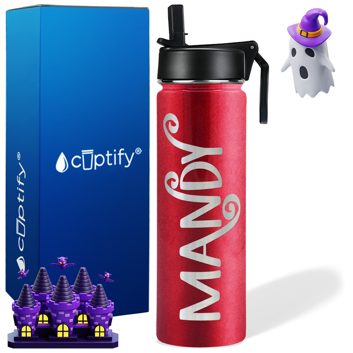 Personalized Curly Spooky Halloween Font on 24oz Wide Mouth