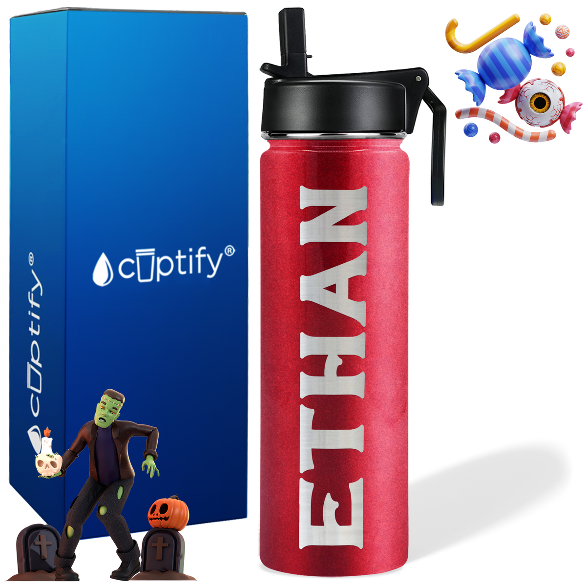 Personalized Grim Halloween Font on 24oz Wide Mouth