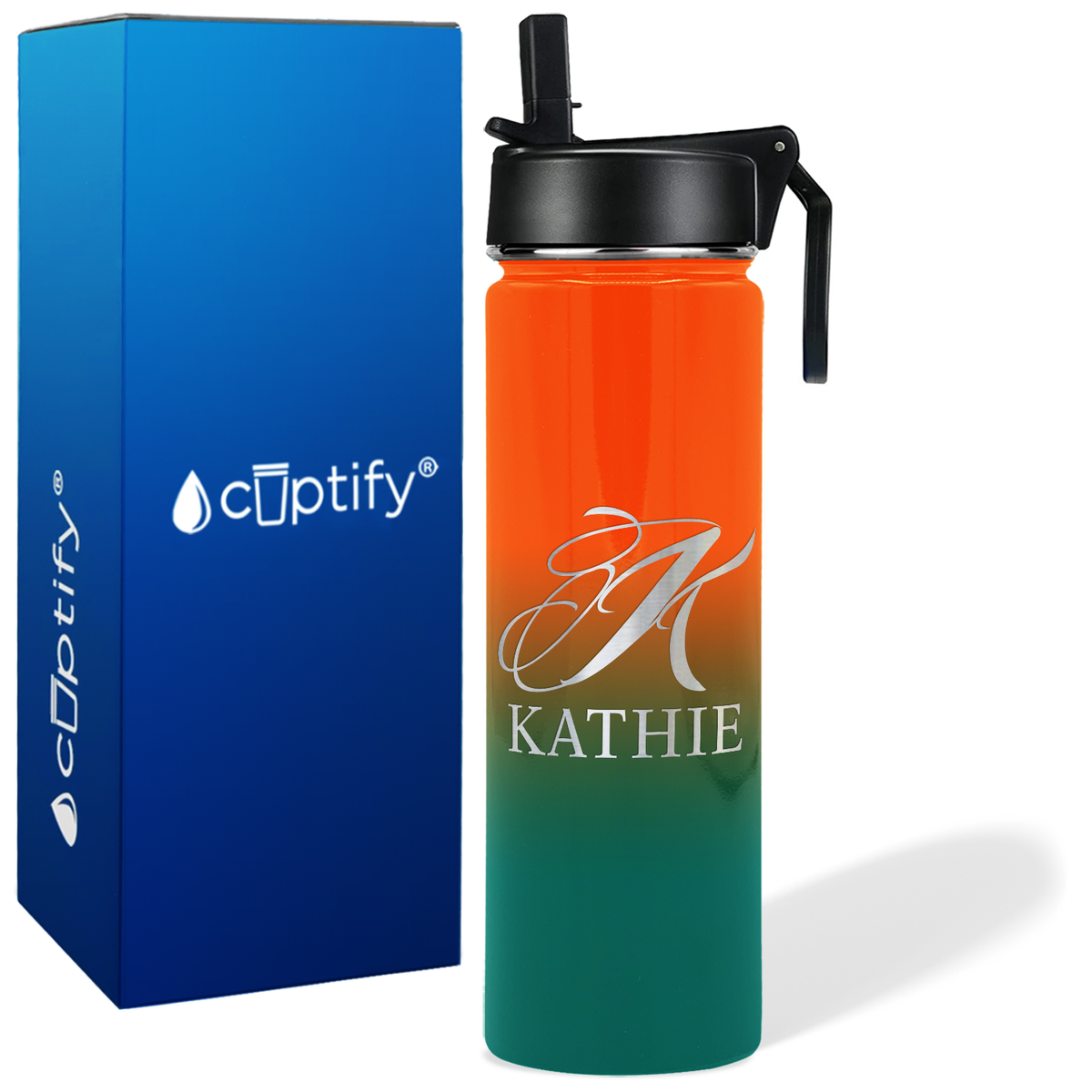 Personalized Script Initial and Name on 24oz Wide Mouth Bottle