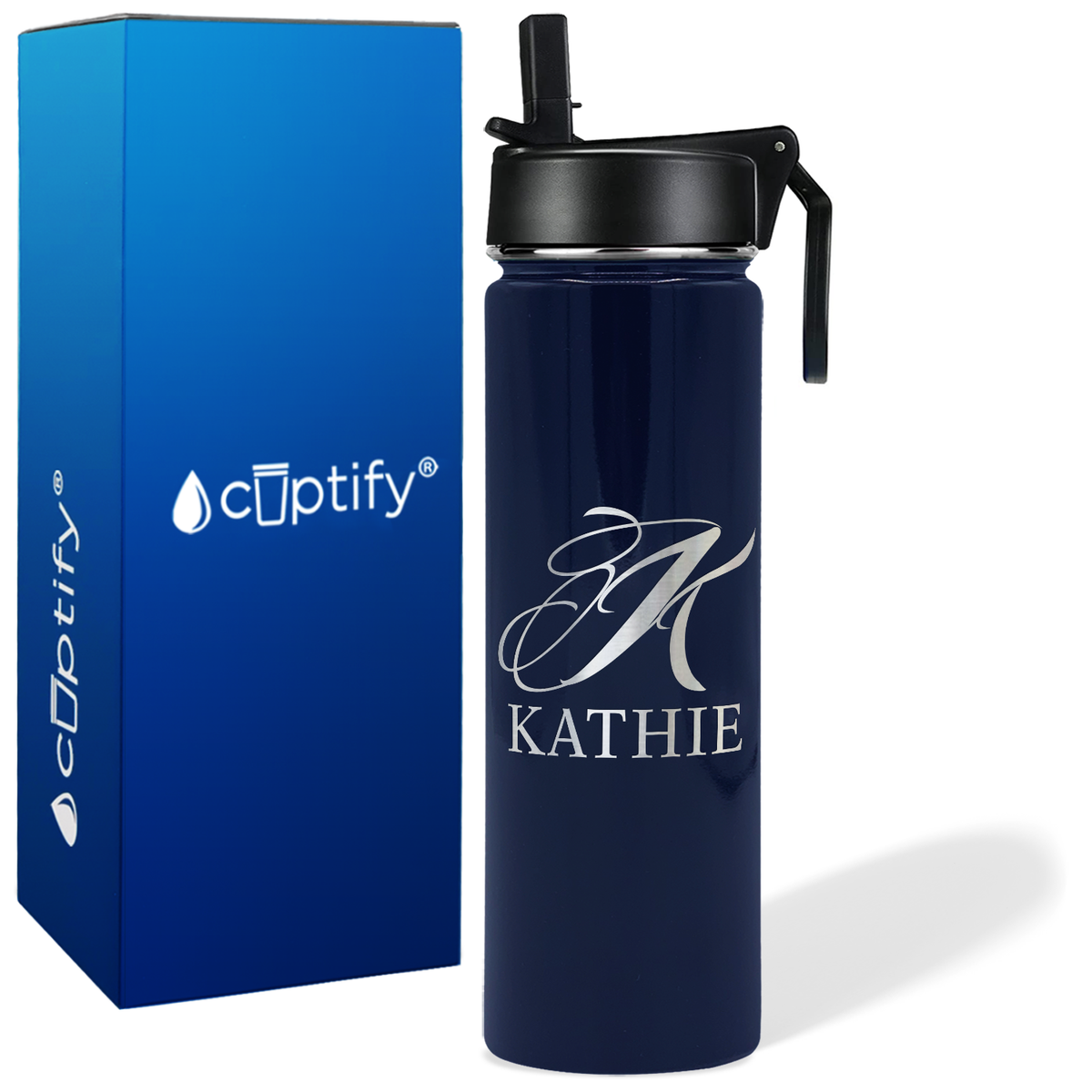 Personalized Script Initial and Name on 24oz Wide Mouth Bottle