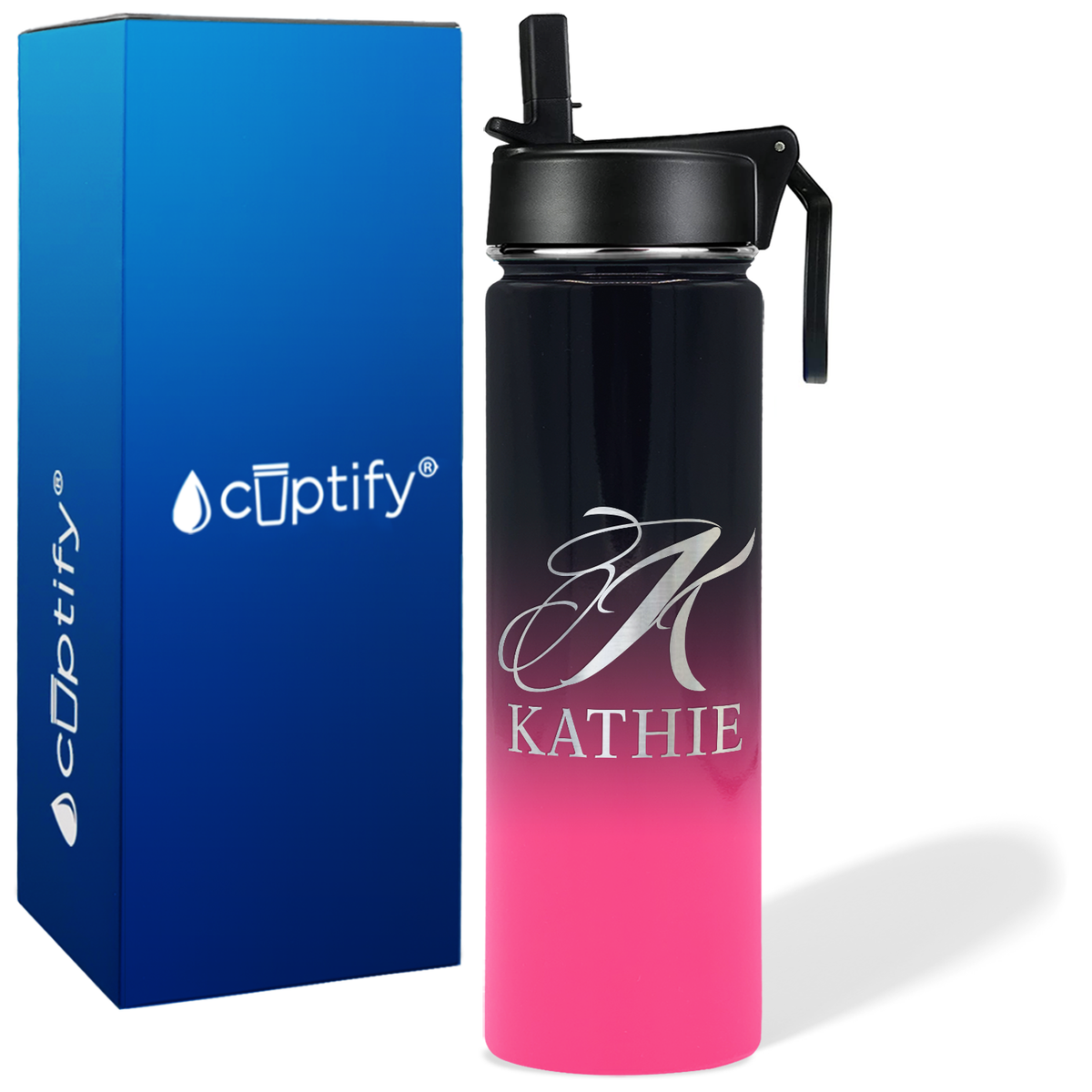 Personalized Script Initial and Name on 24oz Wide Mouth Bottle