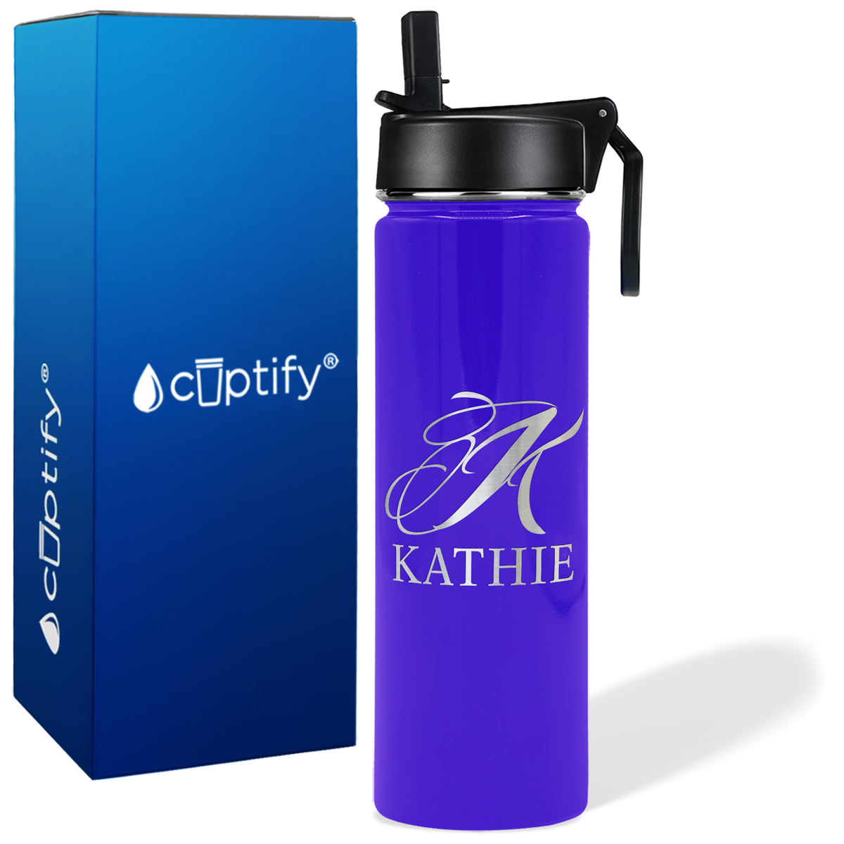 Personalized Script Initial and Name on 24oz Wide Mouth Bottle