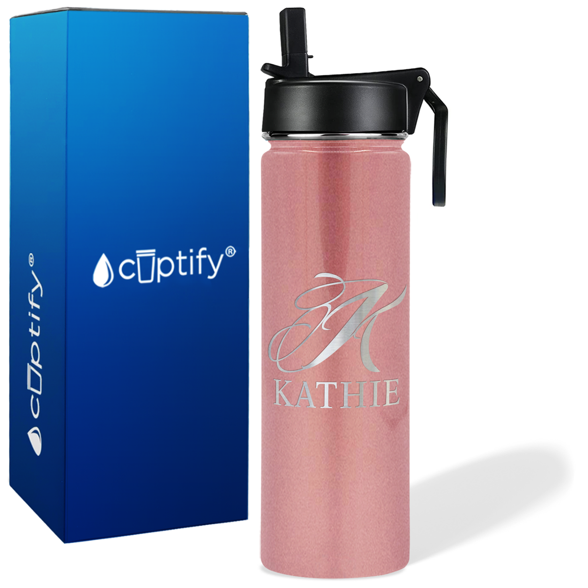 Personalized Script Initial and Name on 24oz Wide Mouth Bottle