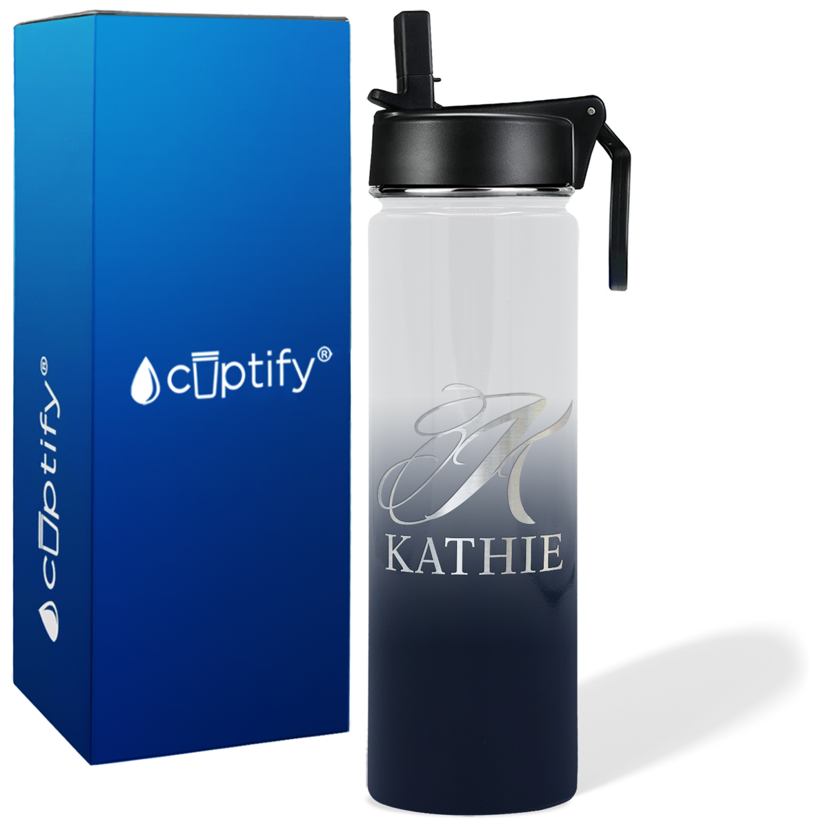 Personalized Script Initial and Name on 24oz Wide Mouth Bottle