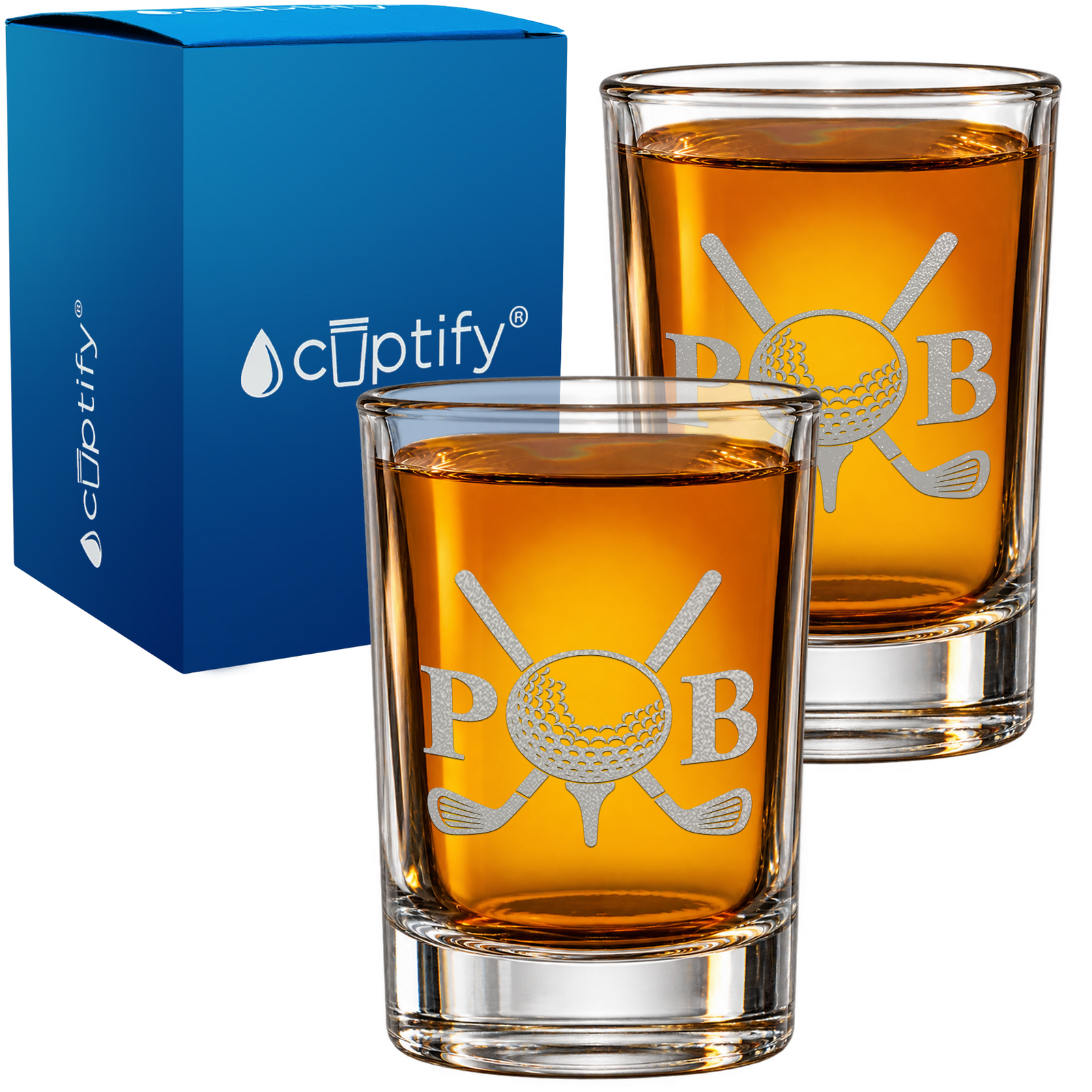 Crossed Clubs Golf Monogram Round Shot Glass