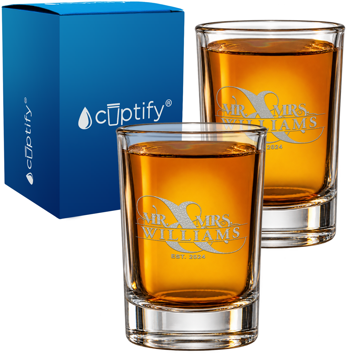 Personalized Mr & Mrs with Date Round Shot Glass