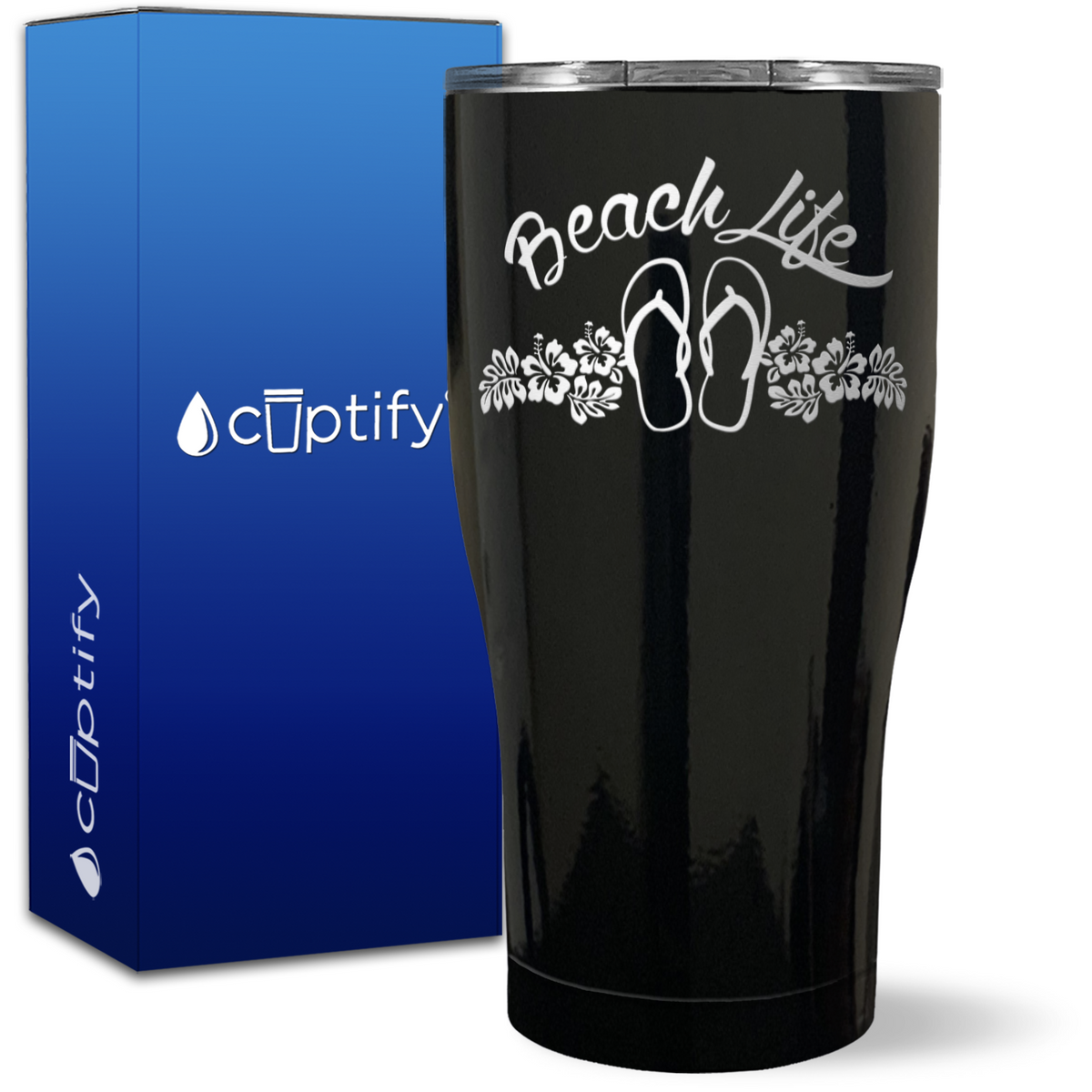 Beach Life Flowers and Sandals on 27oz Curve Tumbler
