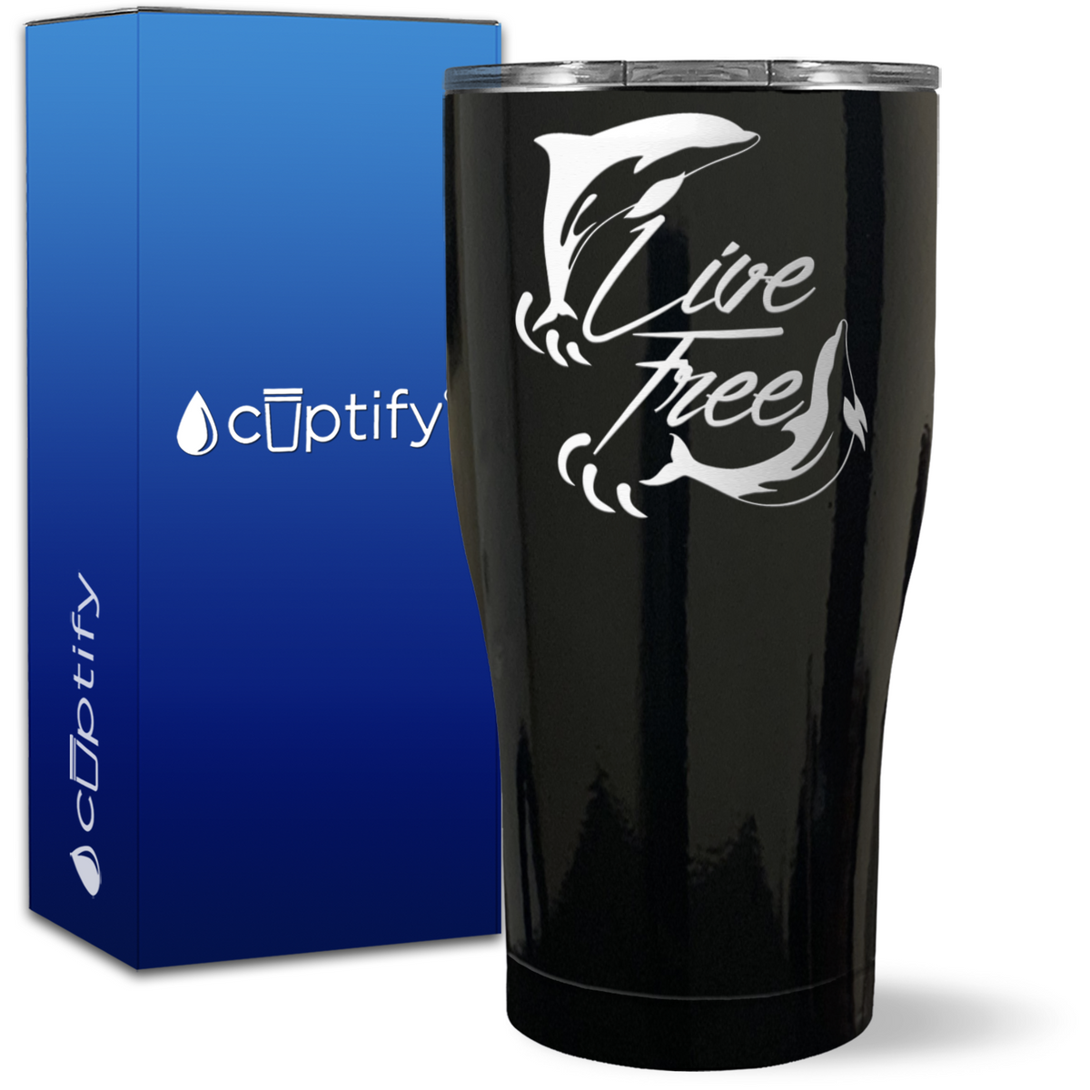 Dolphins Live Free on 27oz Curve Tumbler