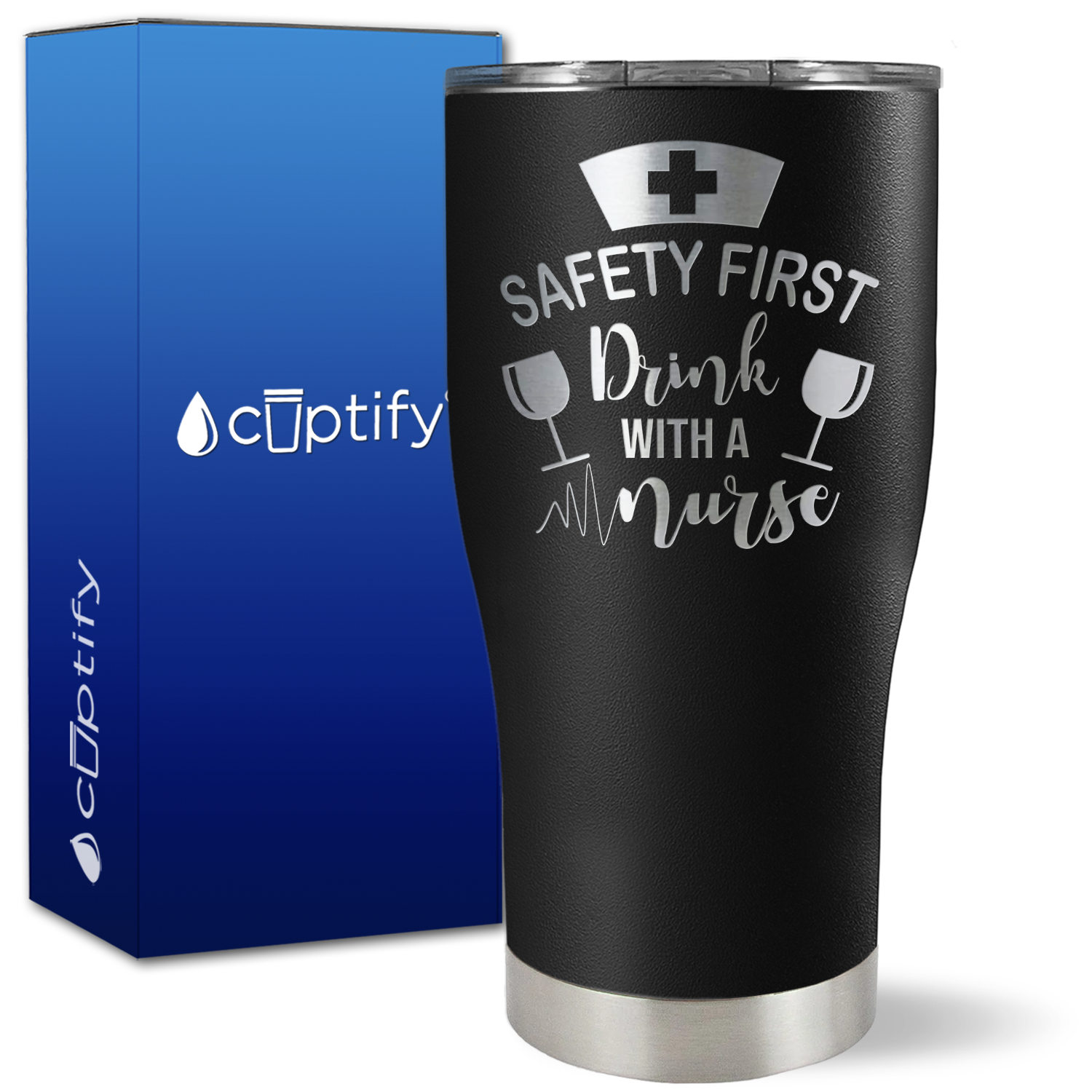Safety First, Drink with a Nurse with Glasses on 27oz Curve Tumbler
