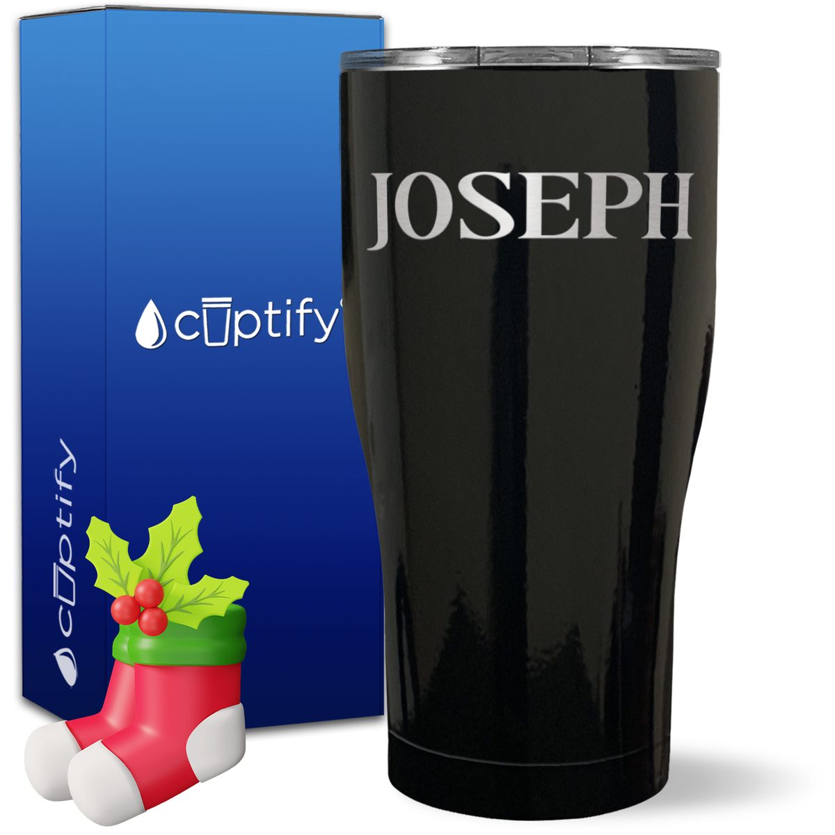 Personalized Merry Christmas Font on 27oz Curve Tumbler