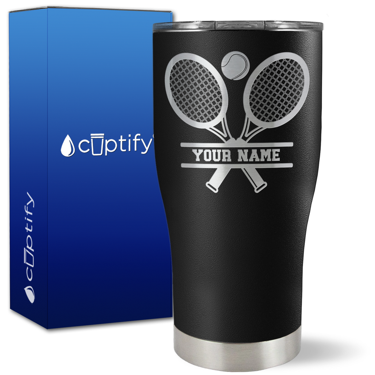 Personalized Tennis Rackets on 27oz Curve Tumbler