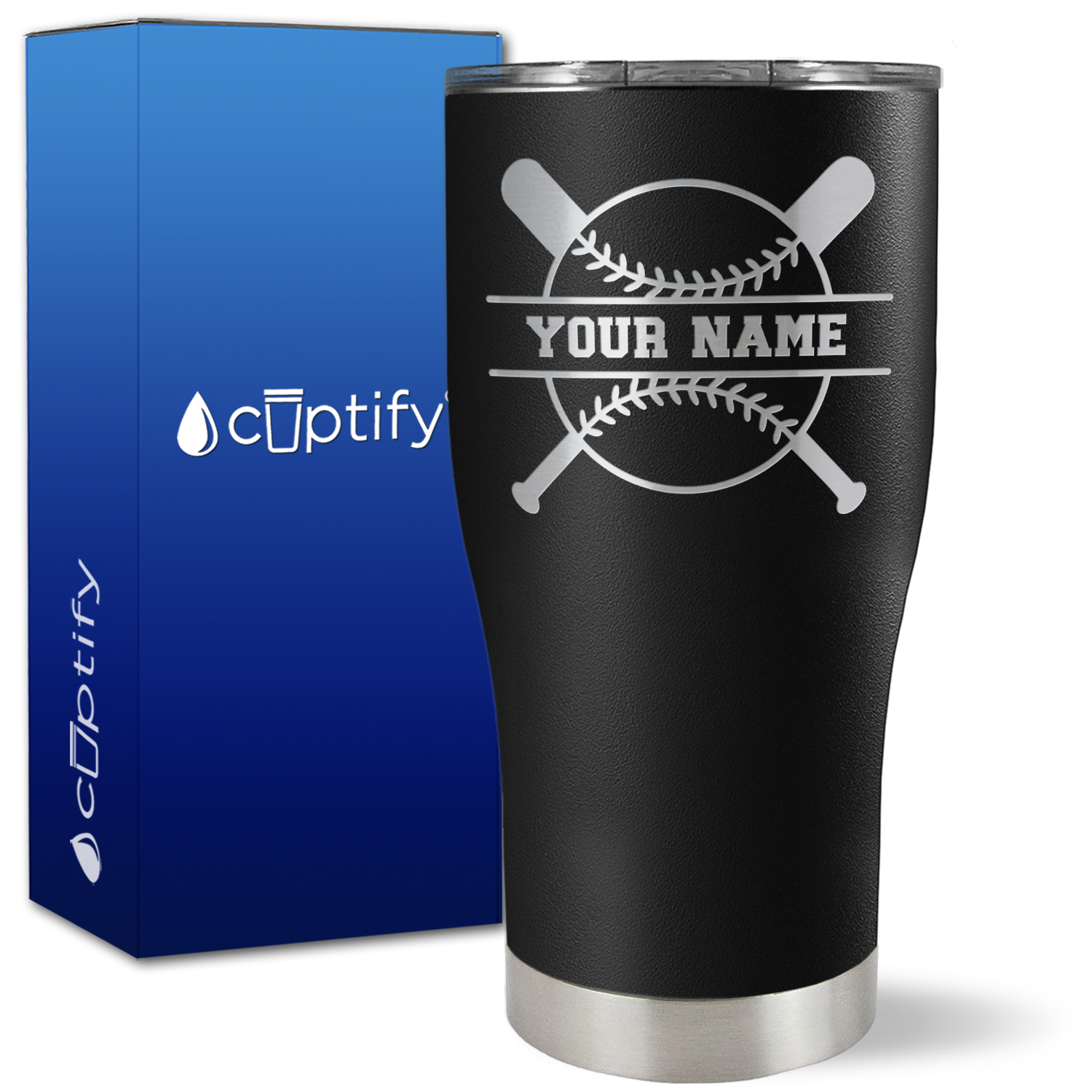 Personalized Baseball and Bats on 27oz Curve Tumbler
