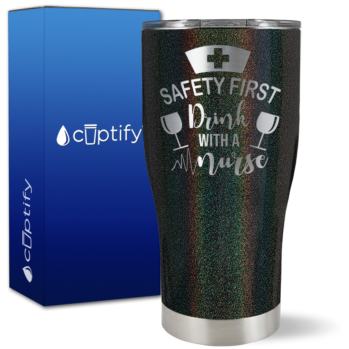Safety First, Drink with a Nurse with Glasses on 27oz Curve Tumbler