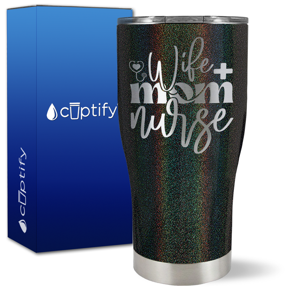 Wife Mom Nurse Heart Stethoscope on 27oz Curve Tumbler