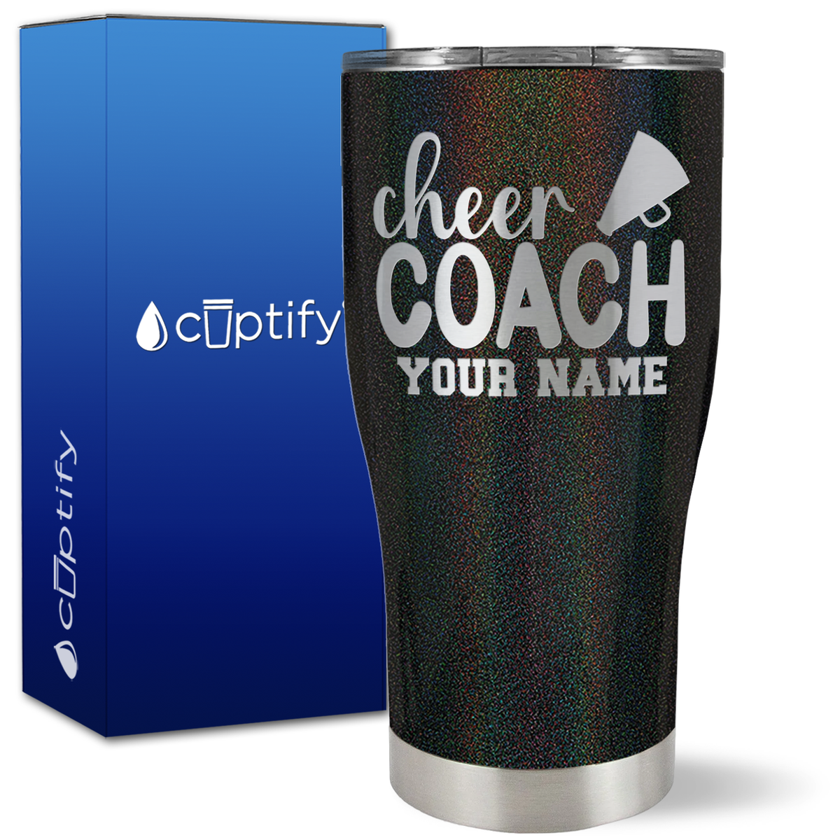 Personalized Cheer Coach with Megaphone on 27oz Curve Tumbler