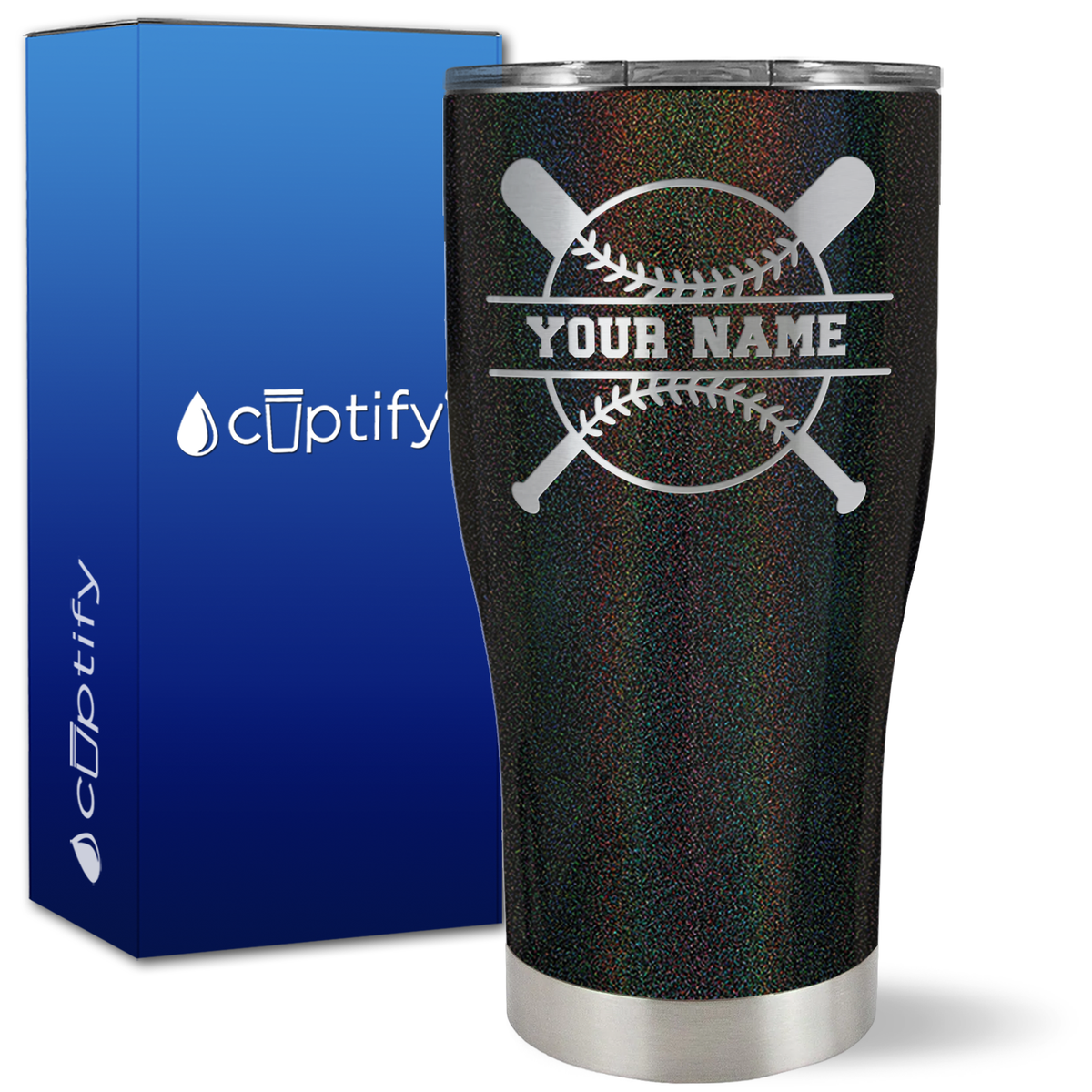 Personalized Baseball and Bats on 27oz Curve Tumbler
