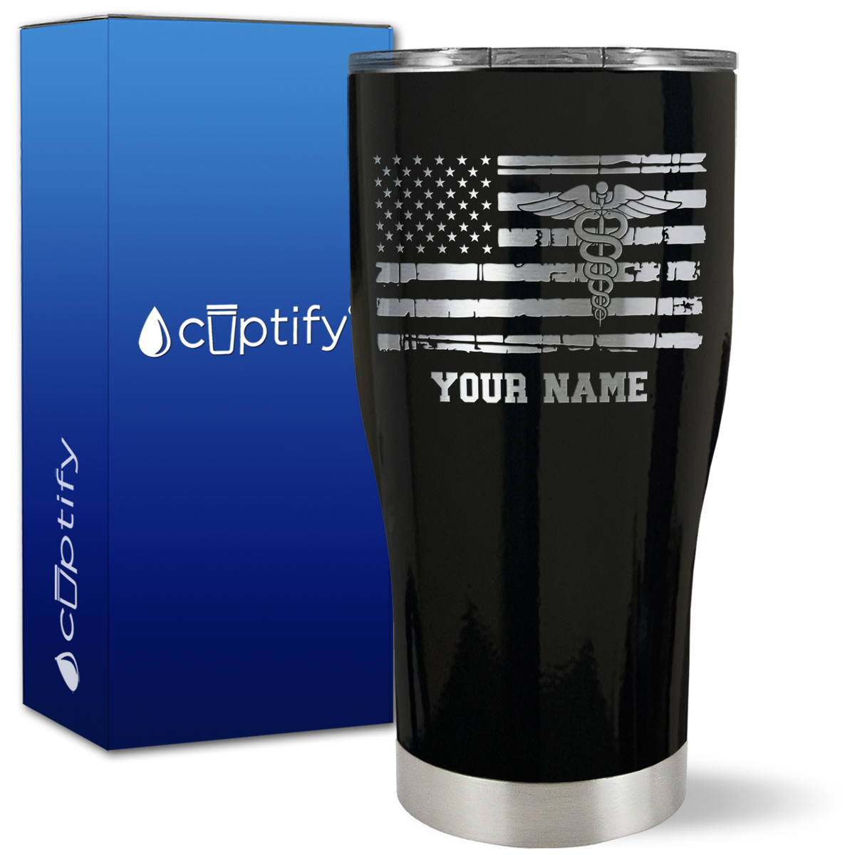 Personalized Caduceus Flag on 27oz Curve Tumbler