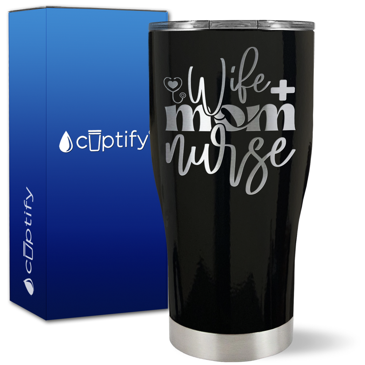 Wife Mom Nurse Heart Stethoscope on 27oz Curve Tumbler