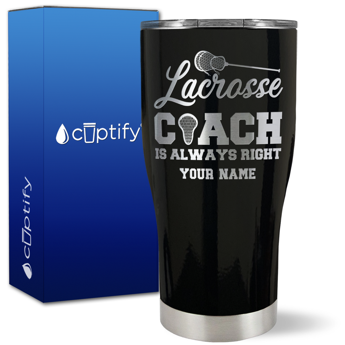 Personalized Lacrosse Coach is Always Right on 27oz Curve Tumbler