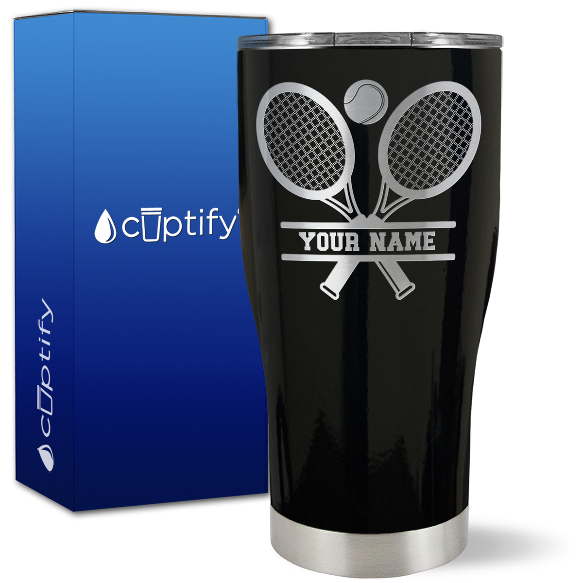 Personalized Tennis Rackets on 27oz Curve Tumbler