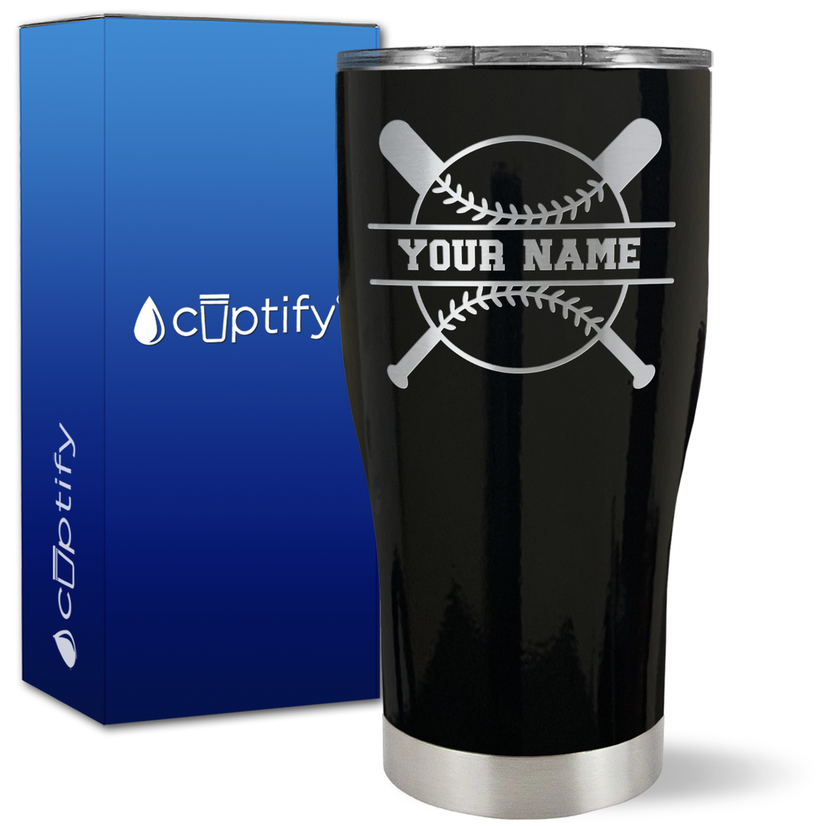 Personalized Baseball and Bats on 27oz Curve Tumbler