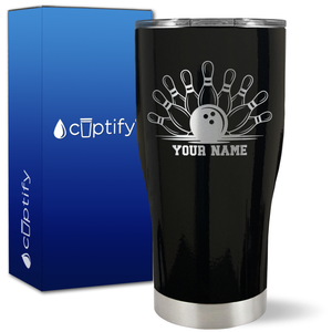 Personalized Bowling Ball and Pins on 27oz Curve Tumbler
