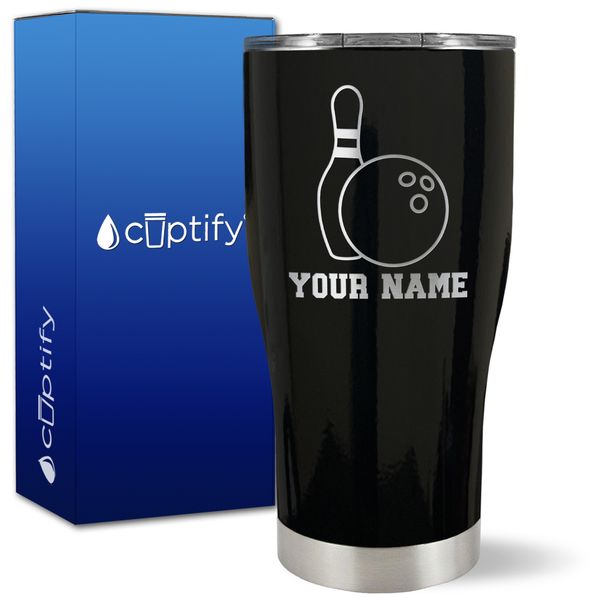 Personalized Bowling Ball and Pin on 27oz Curve Tumbler