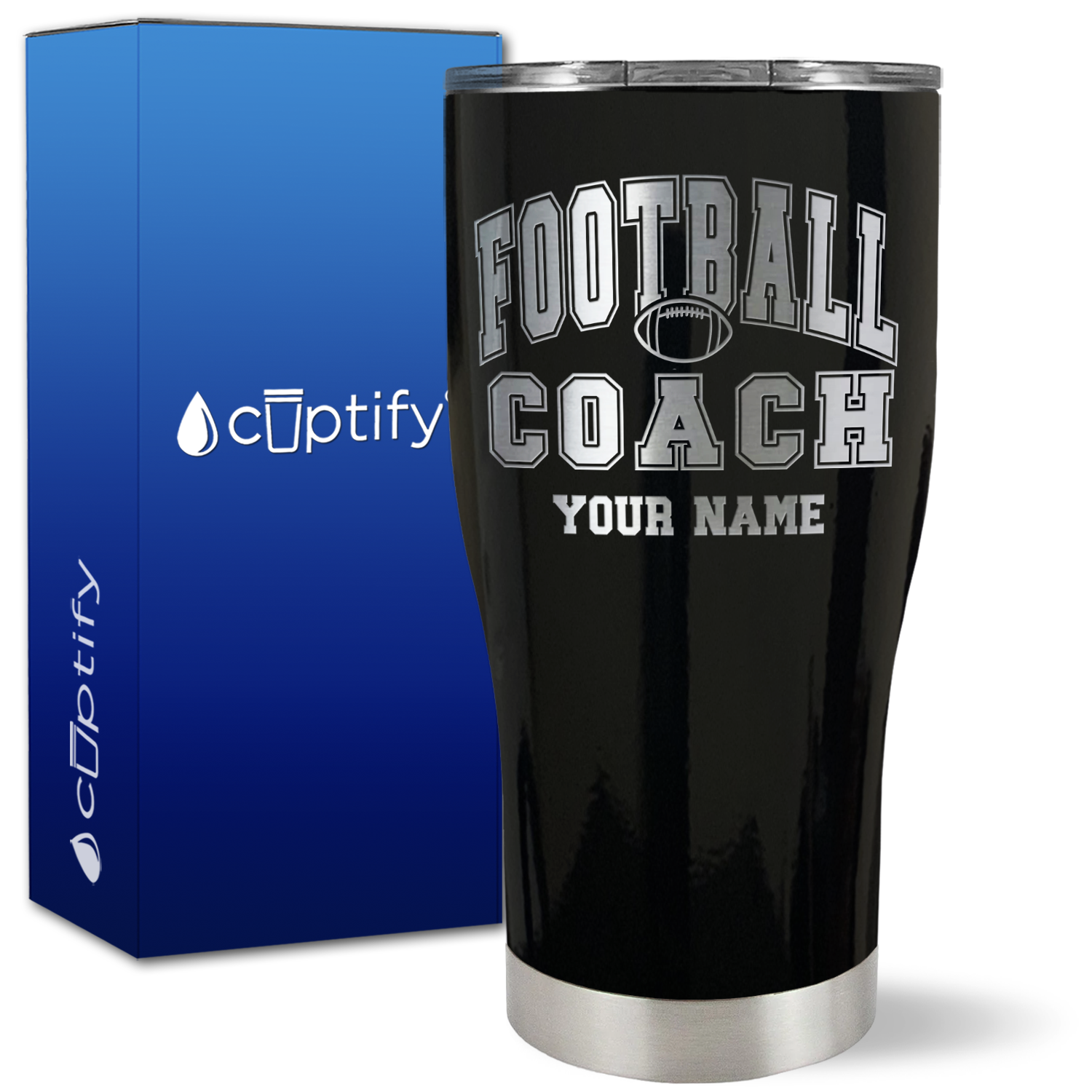 Personalized Coach Football on 27oz Curve Tumbler