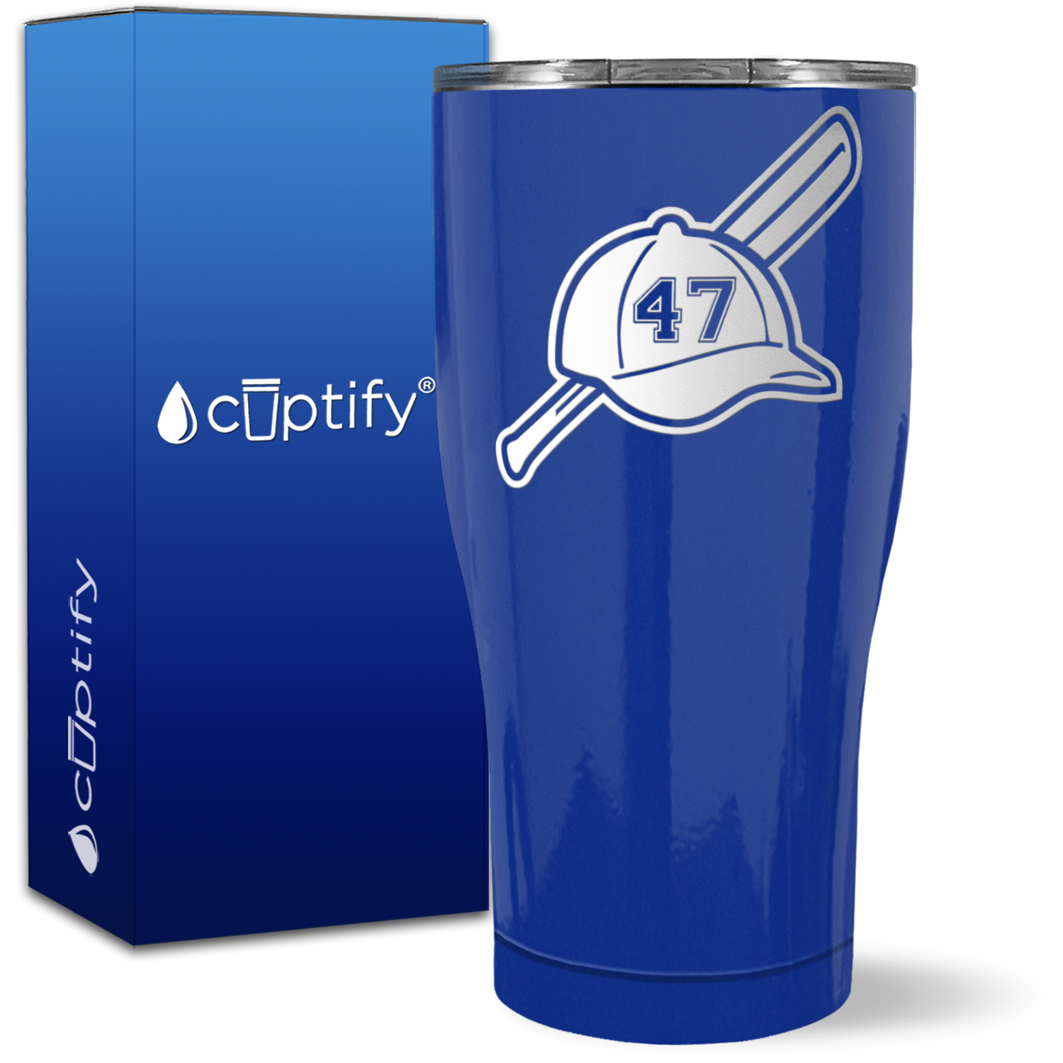Personalized Baseball Bat and Hat with Number on 27oz Curve Tumbler